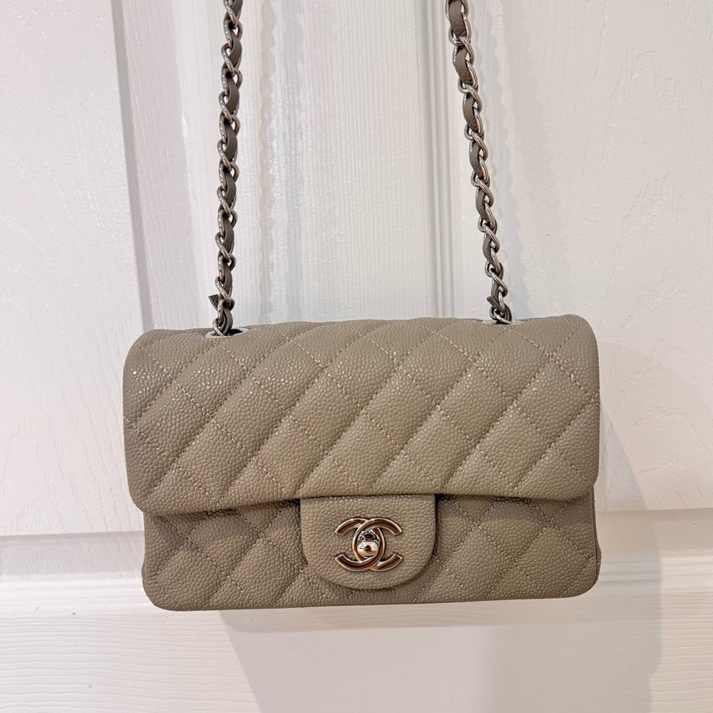 Mini rectangle quilted caviar grey silver CC bag
